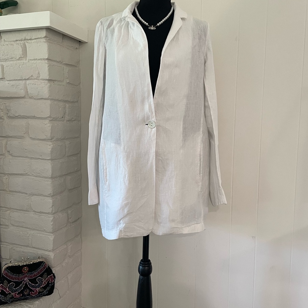 Halston Heritage White Single-Button Linen Blazer